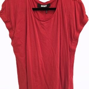 DKNY Red Women's Top Cap Sleeve Dark Bright Orange